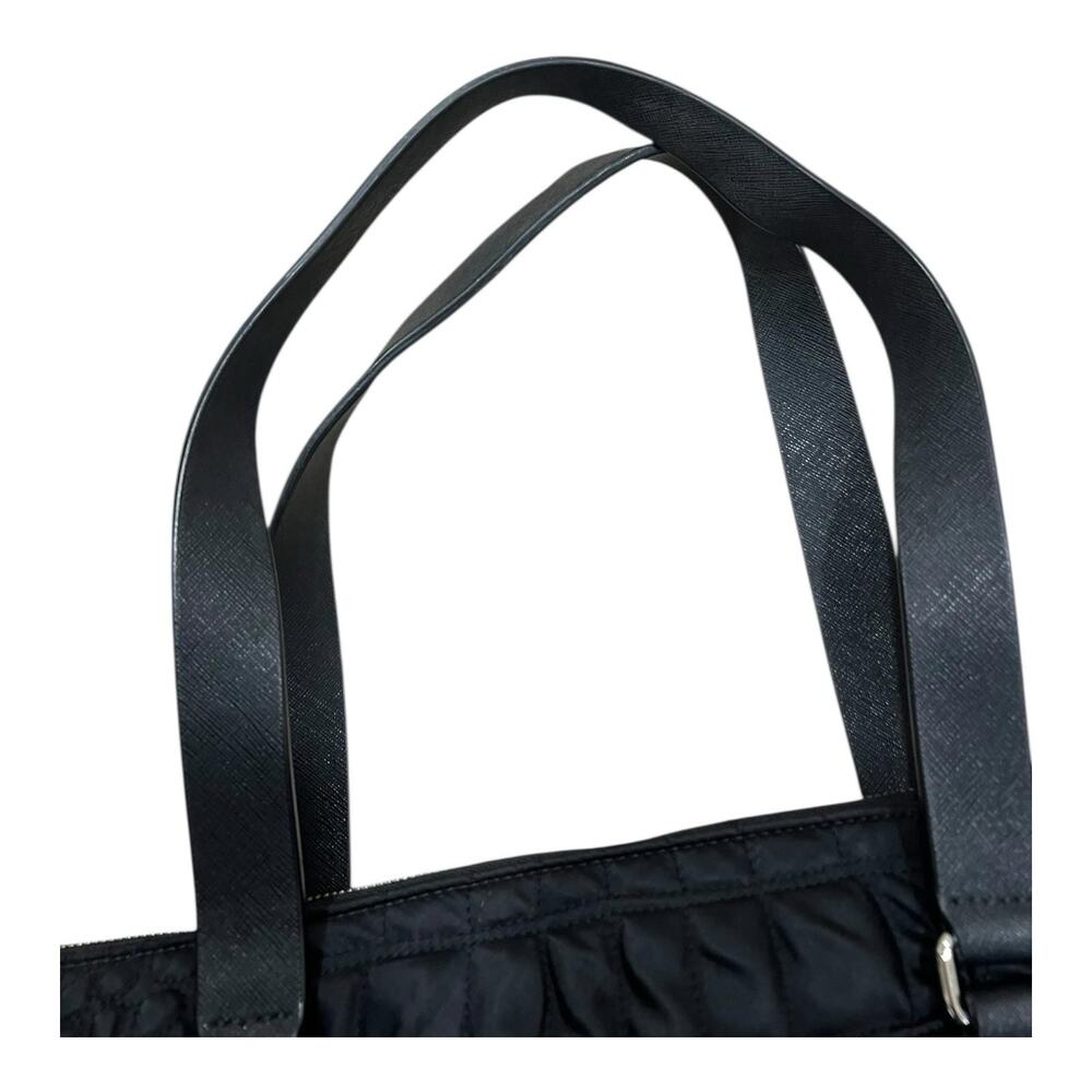 Henri Bendel Jetsetter Tote Black Quilted Nylon Leather Large Preppy Mint - Picture 7 of 15